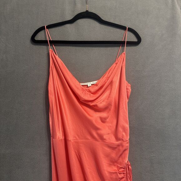 Veronica Beard Natasha Slip Dress Ruched Slit Maxi Size 8 Coral Wedding Guest - Picture 4 of 12